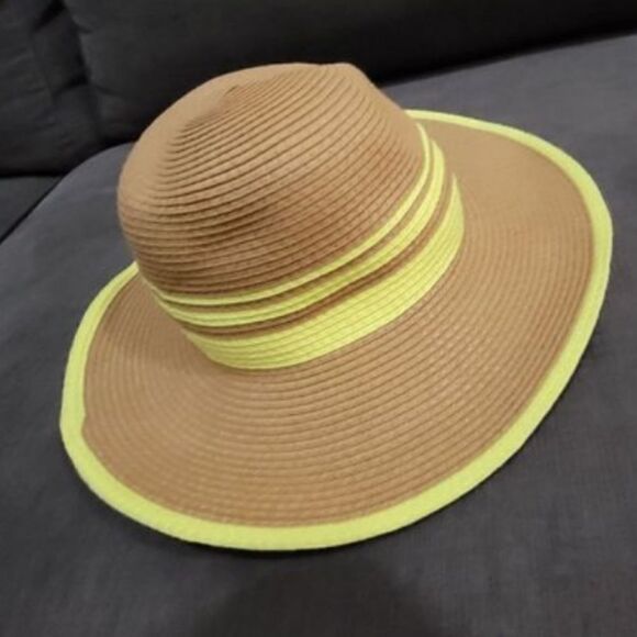 David and Young Accessories - David and Young Women's Tan & Yellow Sun Protection Beach Hat Size OS